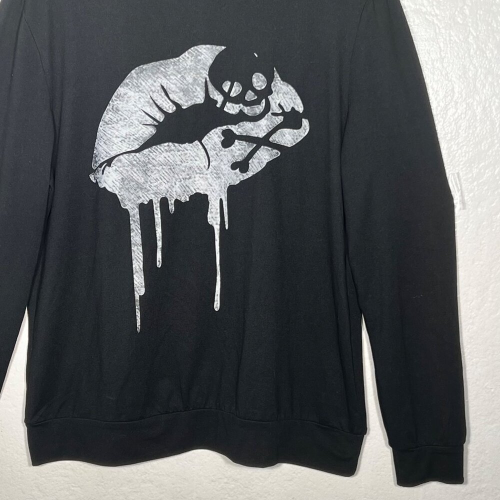 Ranlege Kissy Lips Large Black Long Sleeve Hood Lips Skull Pullover Fatal Kiss - Picture 6 of 15